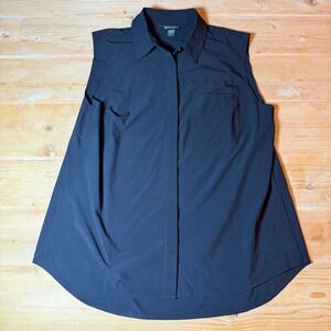 Athleta Urnanite Womens Sleeveless Button Down Shirt Black Pocket Top M